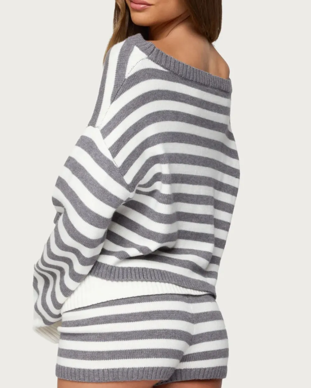 Striped Oversized Sweater and Mini Shorts Set