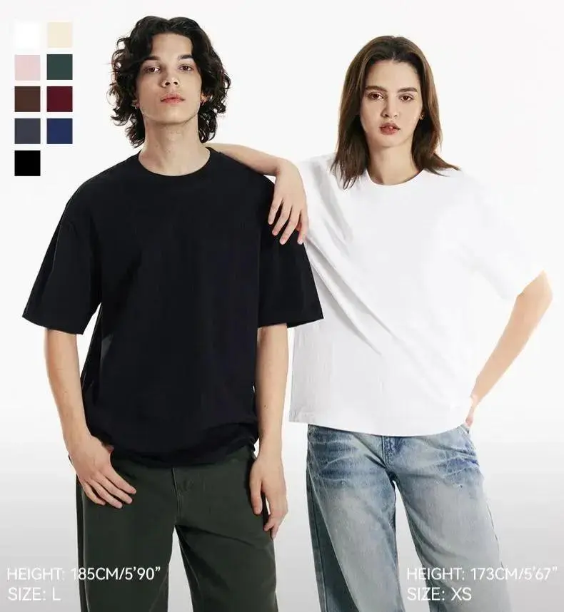 Men's 230G 100% Cotton Heavyweight Round Neck Short-Sleeve T-Shirt Unisex Loose Fit Tees