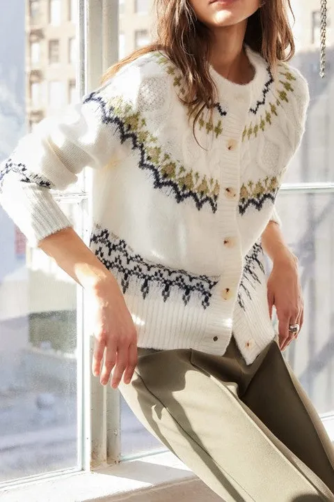 White Green Fair Isle Cardigan