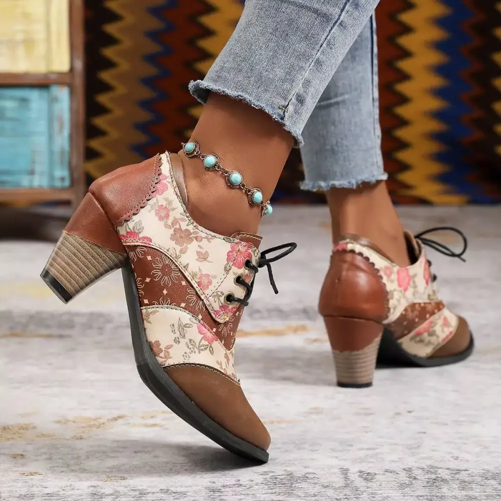 Lace Up Block Heel Ankle Boots