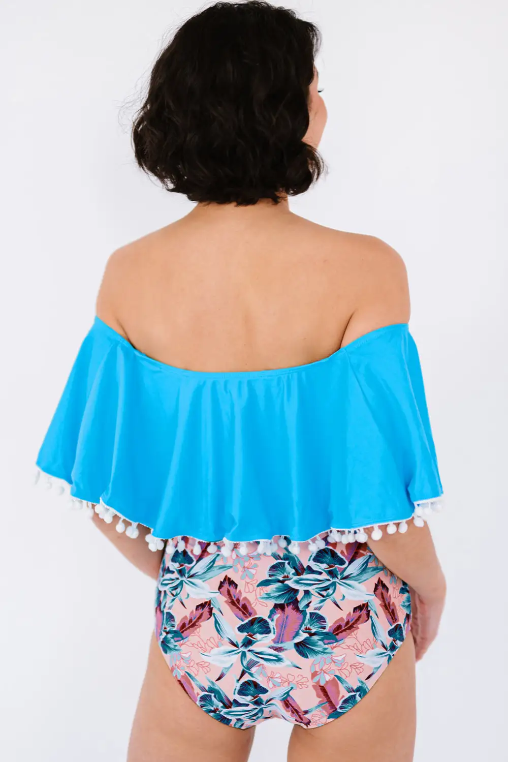 Swimwear Retro Flounce Tassel Off Shoulder High Waisted Bikini