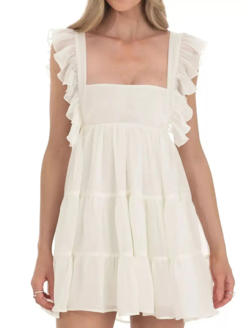 Square Neck Ruffle Tiered Dress Casual