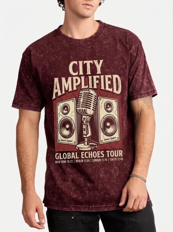 Men's Music Lover City Amplified Microphone Speaker Printed T-shirt