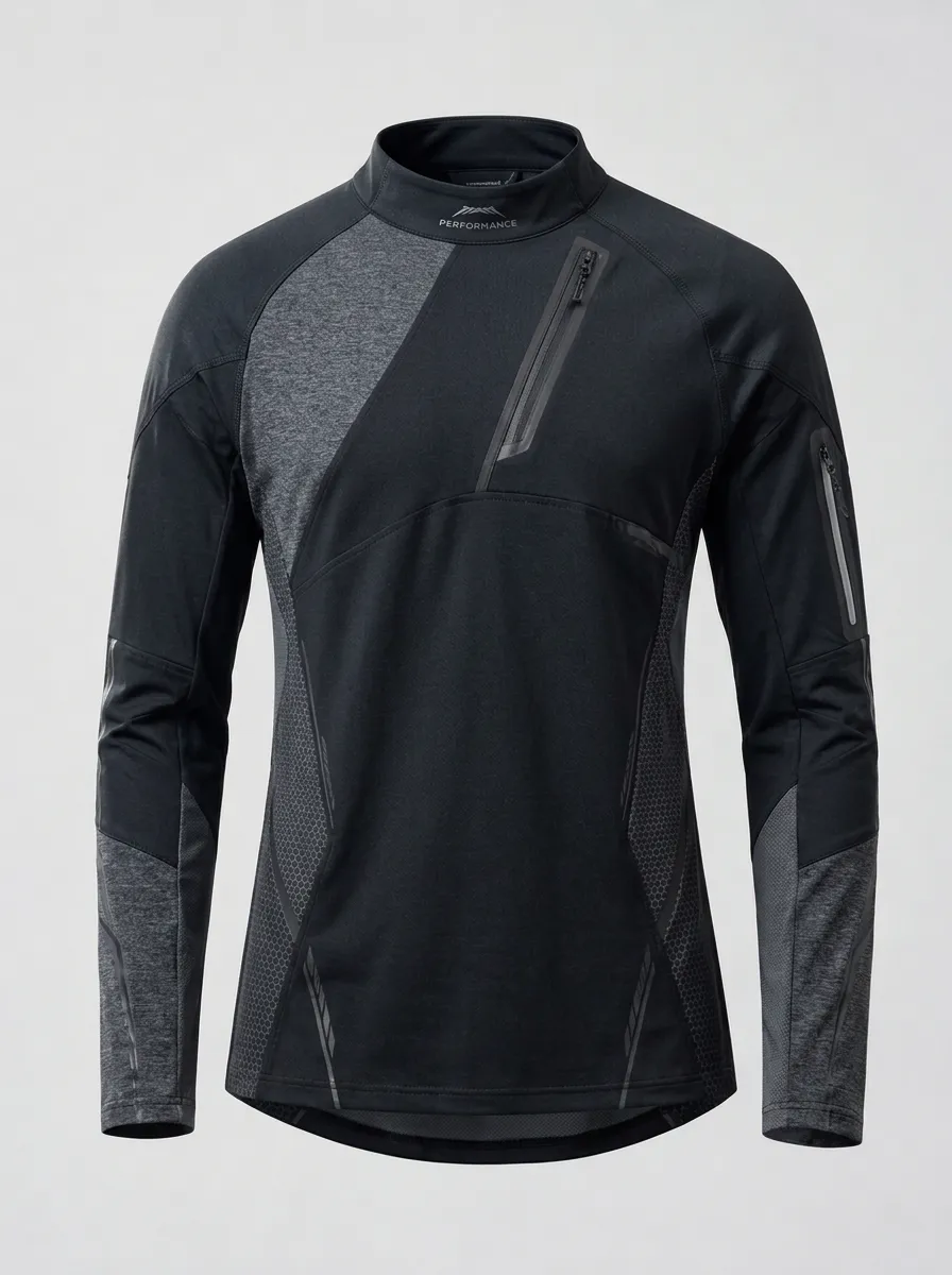 Men's Tactical Sports Gym Zippered Printed Long Sleeve Shirt