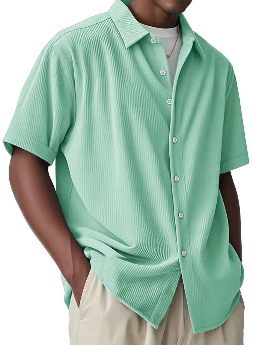 Short Sleeve Open Collar Striped Shirt