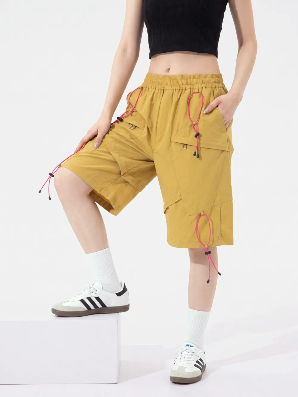 Elastic Waist Stretch Utility Casual Shorts