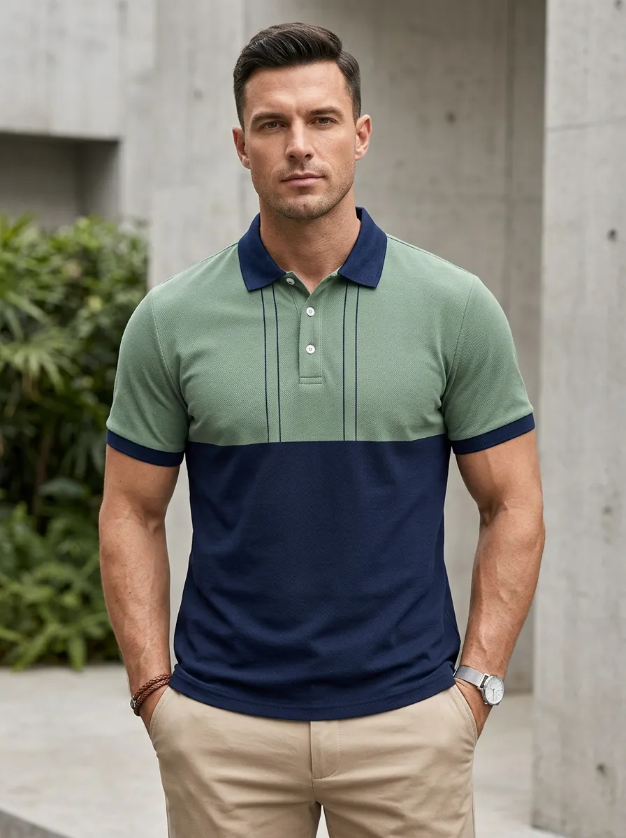 Men's Relaxed Colorblock Striped Polo Shirt