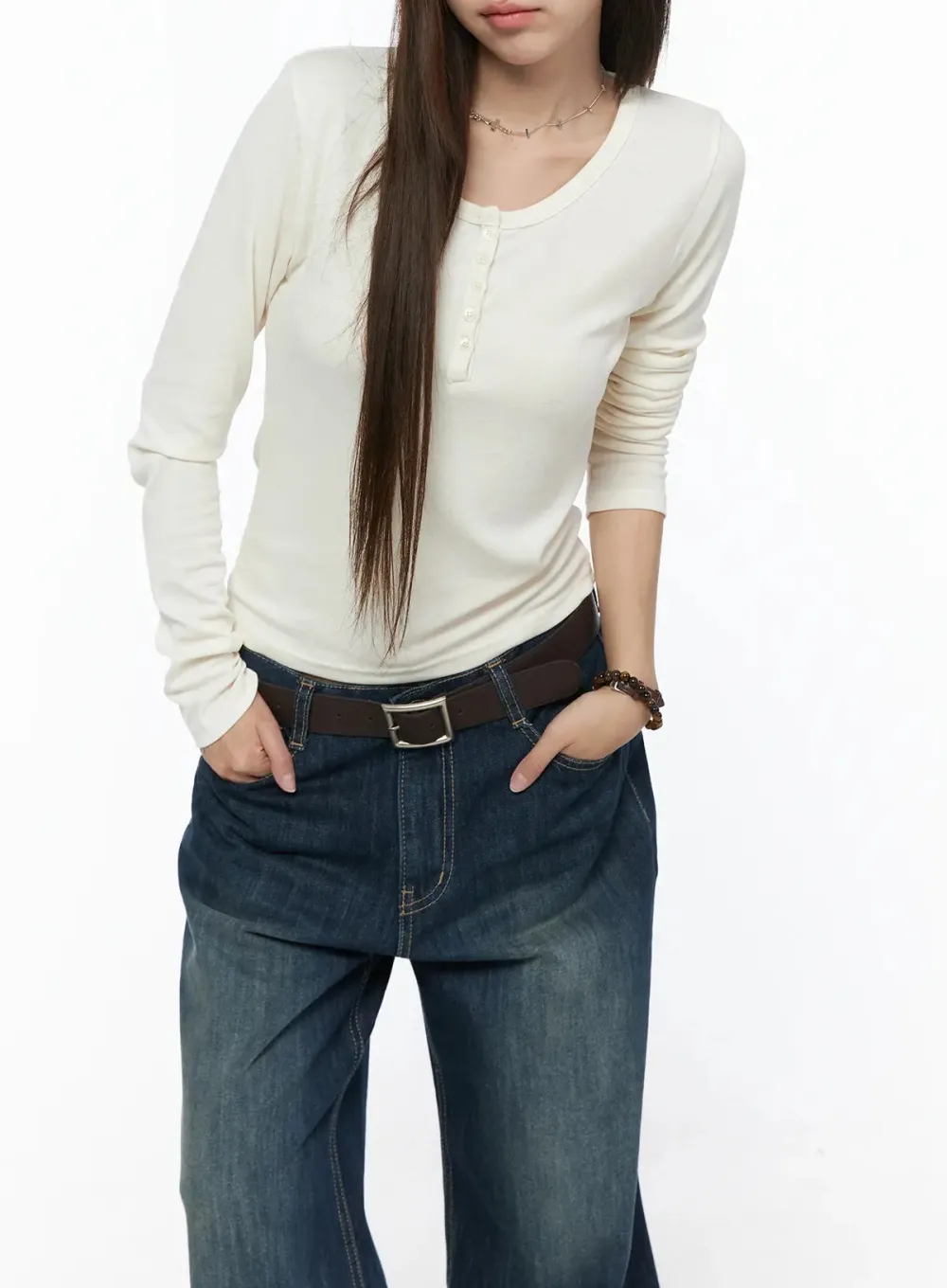 Slim Buttoned Henley Long Sleeve Top