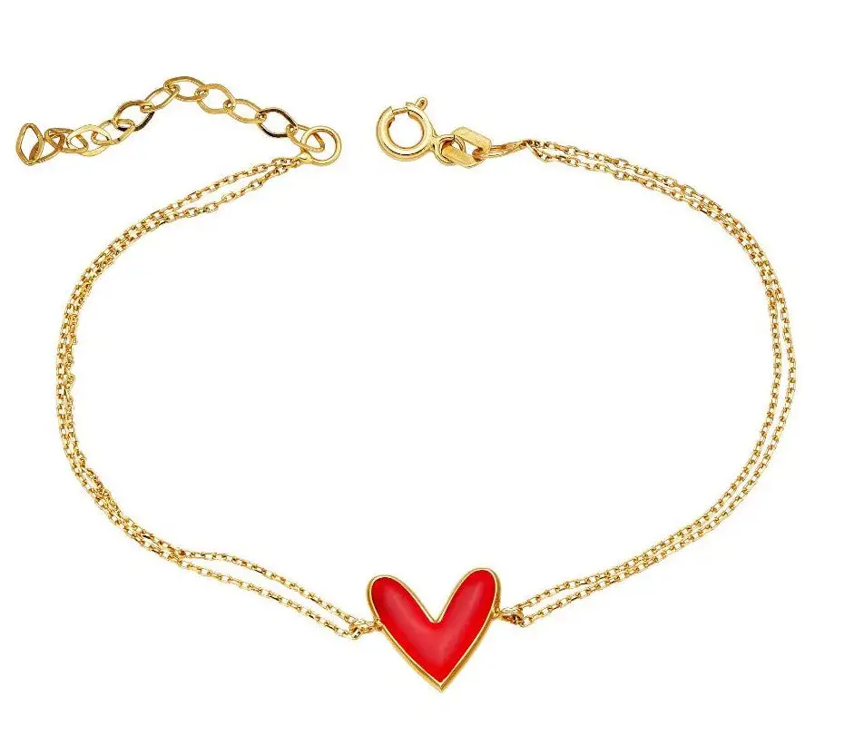 Solid Gold Enamel Heart Bracelet