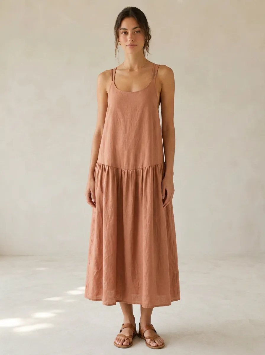 Women's Casual Linen-Blend Maxi Backless Dress