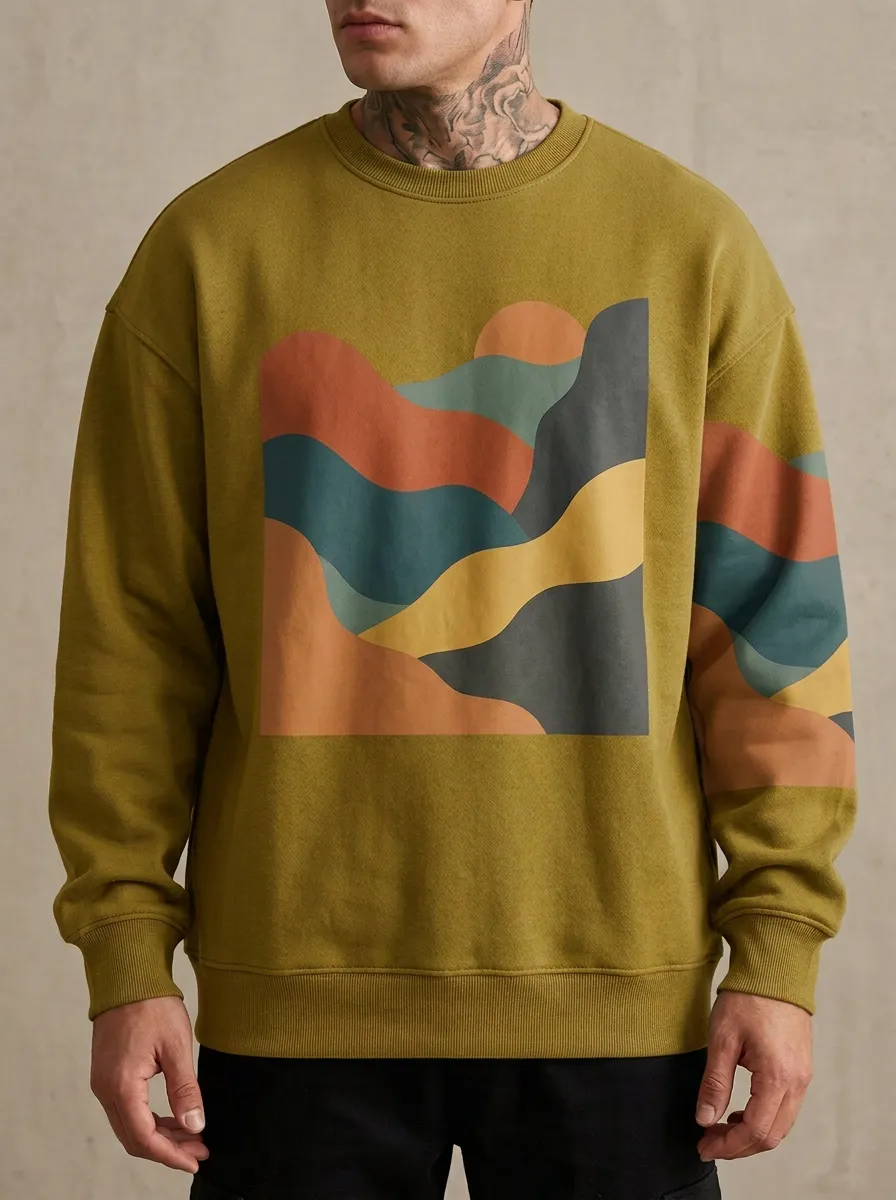 Abstract Landscape Graphic Crewneck Sweatshirt