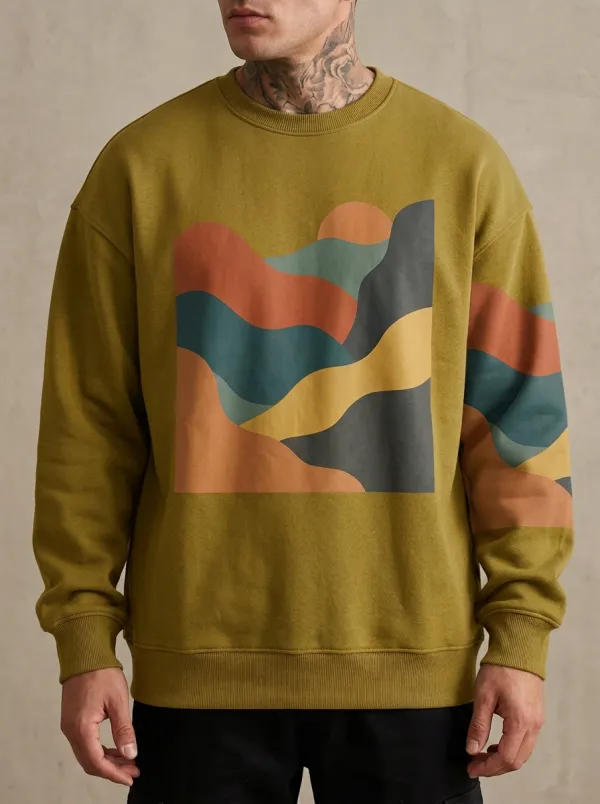 Abstract Landscape Graphic Crewneck Sweatshirt