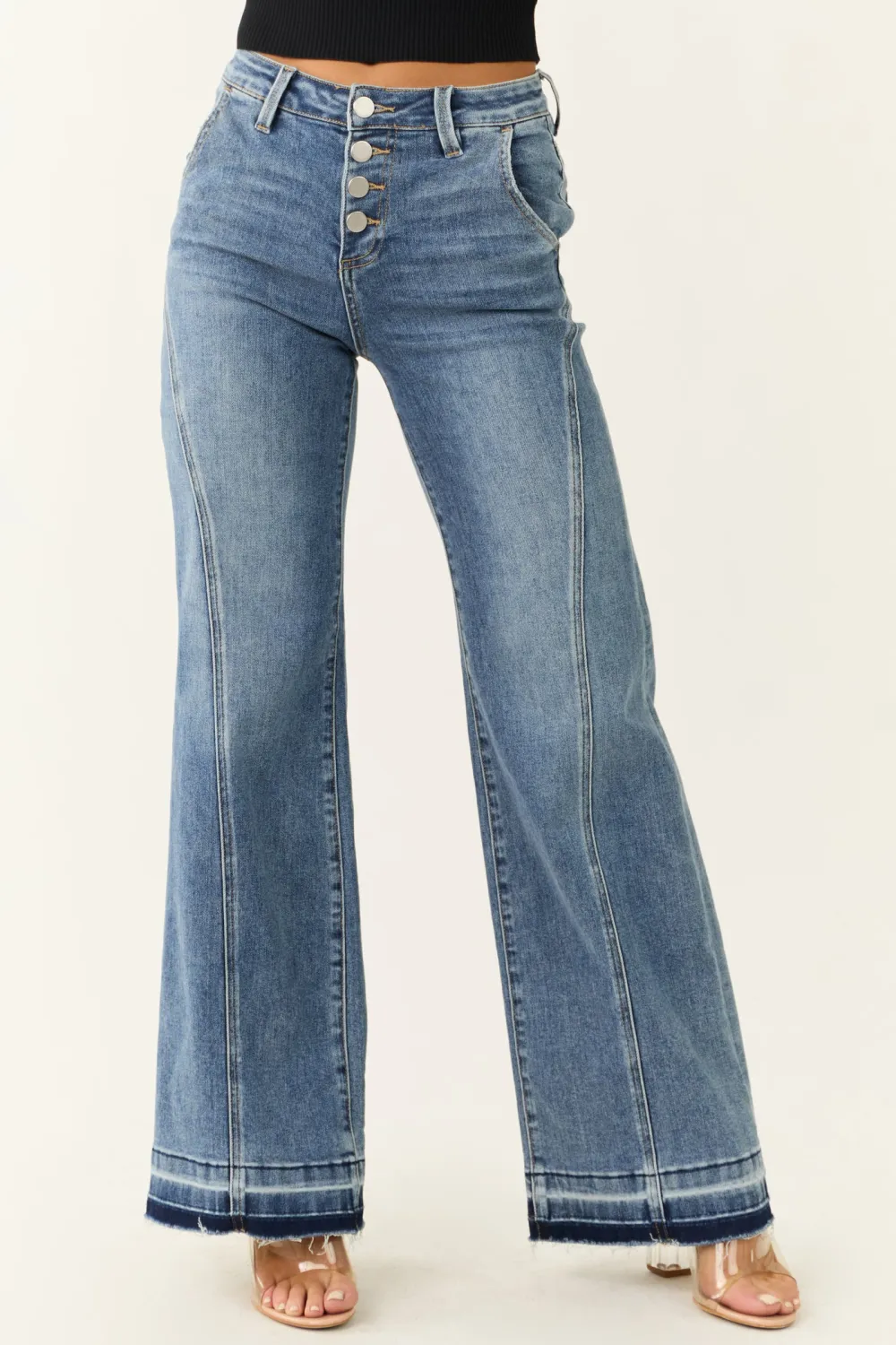 Medium Wash Flared Front Seam JEANS