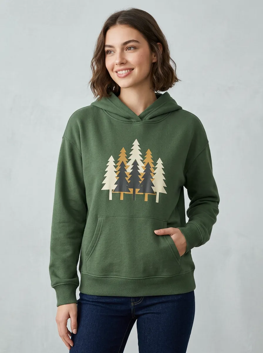 Women's Nature Lover Pine Forest Graphic Printed Hoodie