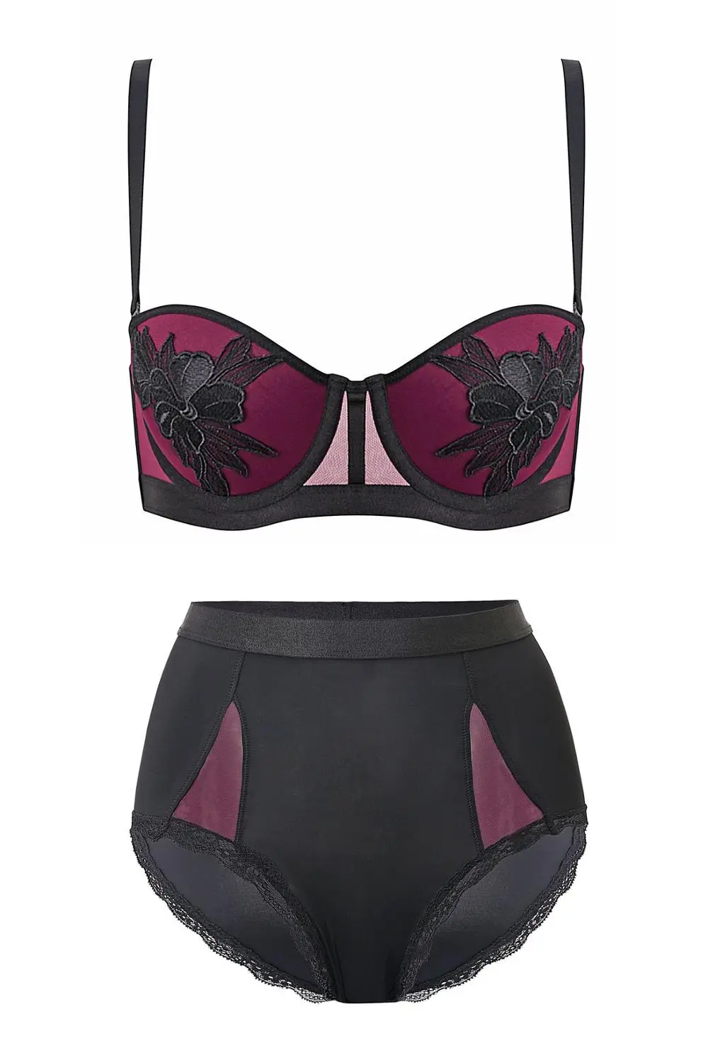 Embroidered High-Waist Lingerie Set