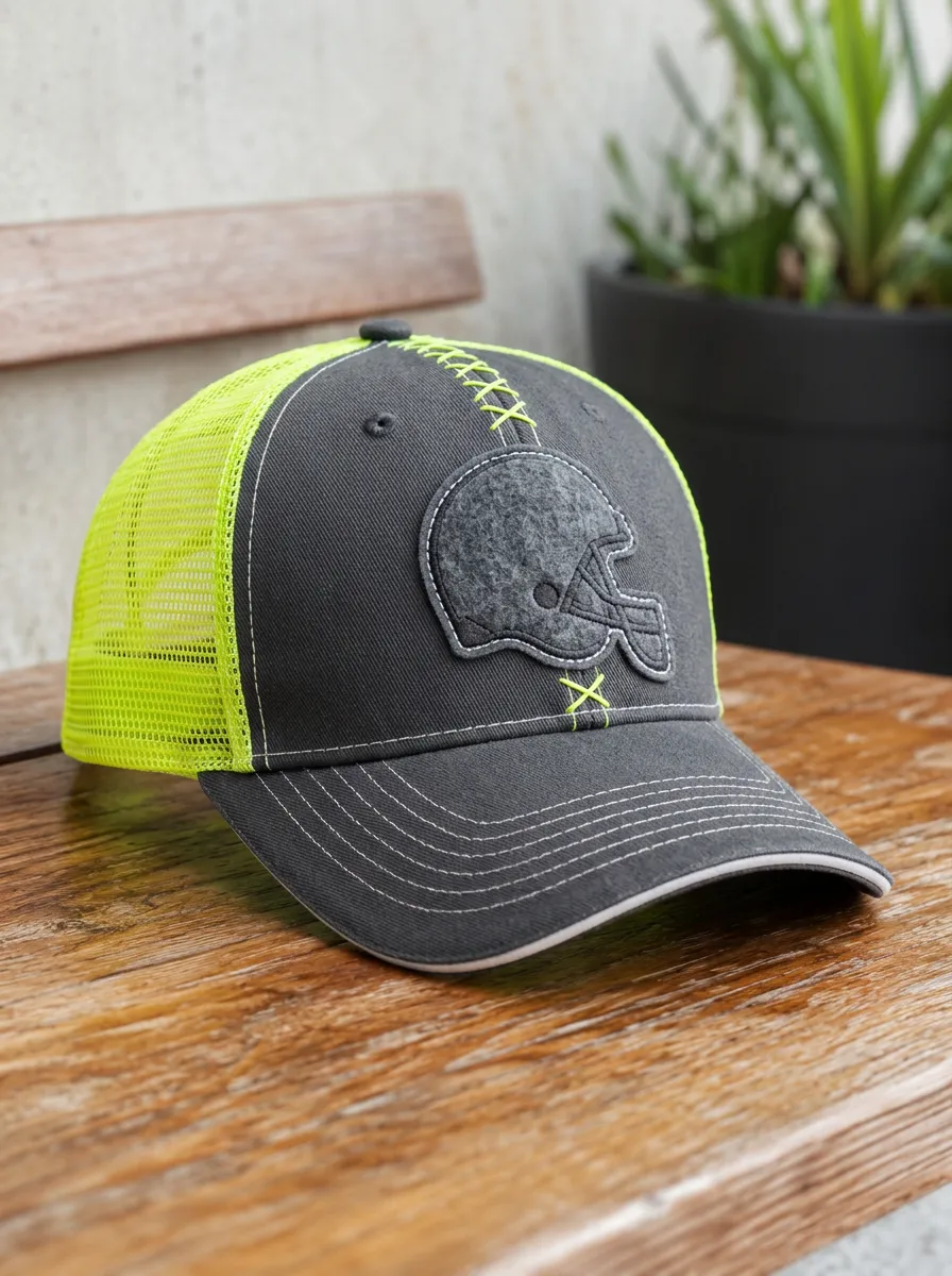 Men's Football Fan Grey Neon Mesh Helmet Patch Trucker Cap