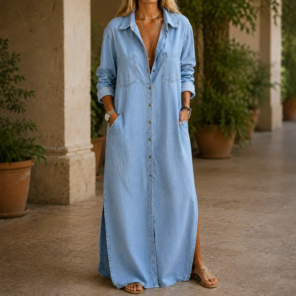 Draped Collared Maxi Dress