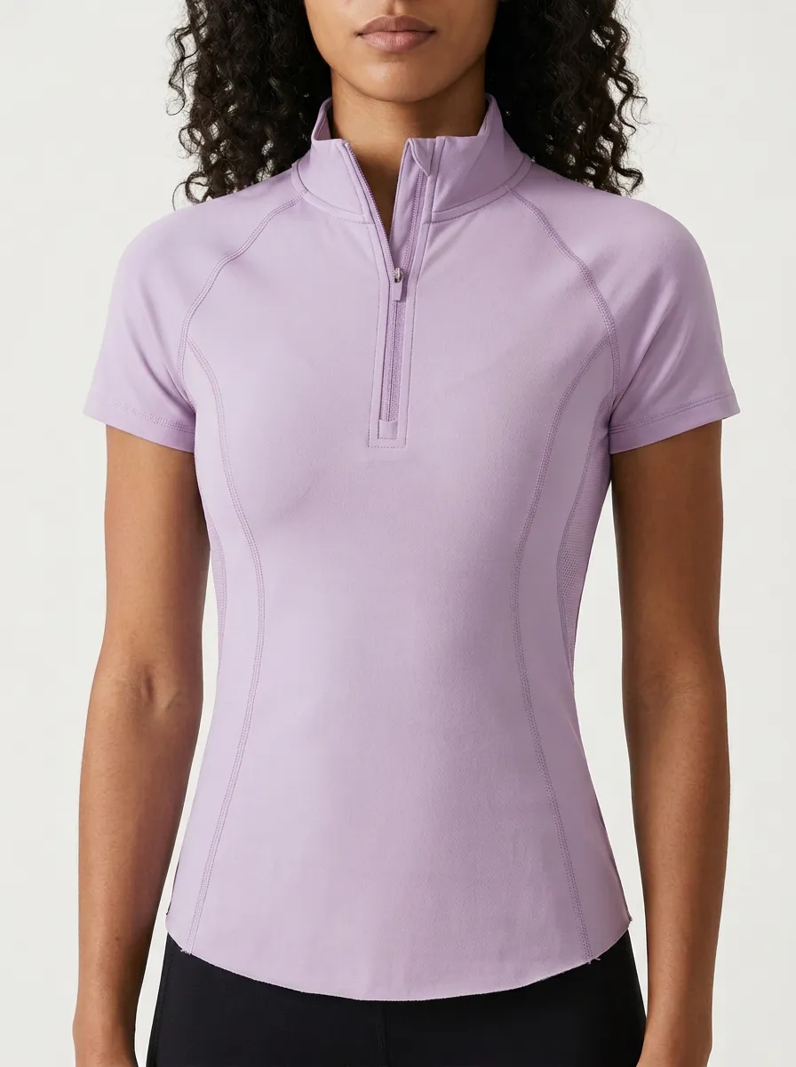 Women's Athletic Fitness Blue Quarter Zip Short Sleeve Shirt