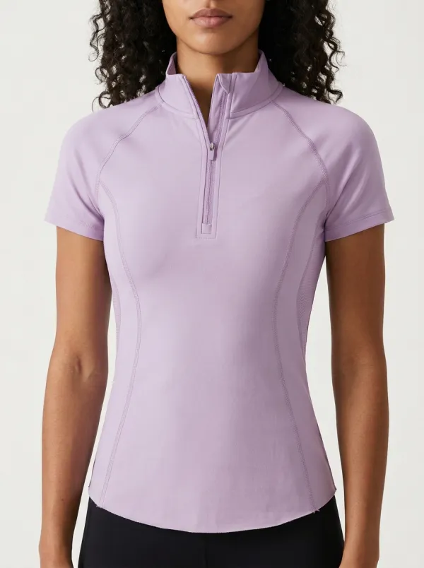 Women's Athletic Fitness Blue Quarter Zip Short Sleeve Shirt