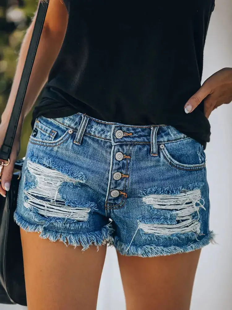 Flag Print Distressed Denim Shorts