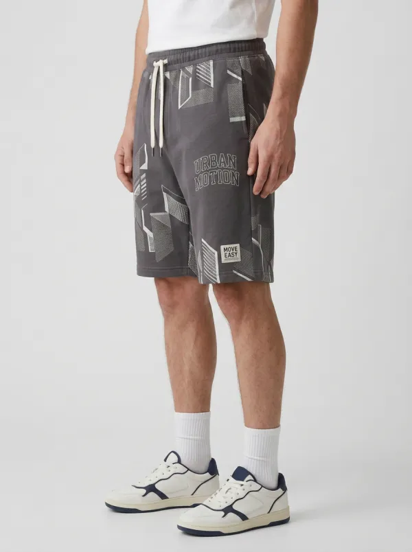 Men's Geometric Drawstring Relaxed-Fit Printed Sweat Shorts