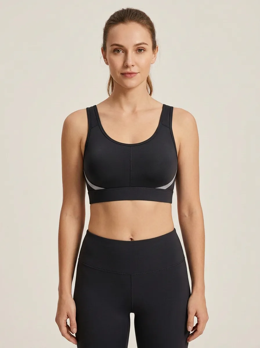 Women's Scoop-Neck Contrast-Panel Sports Bra