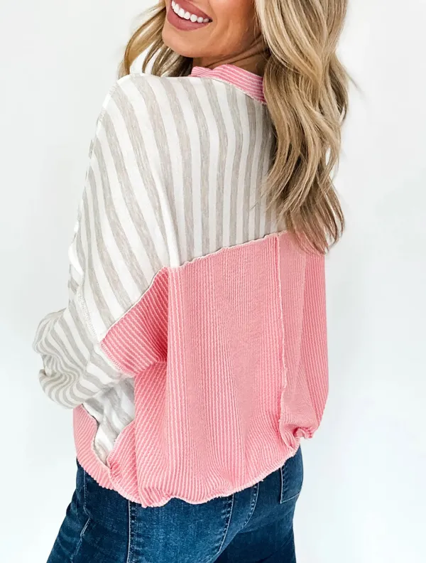 Women's Striped Ribbed Round Neck Top