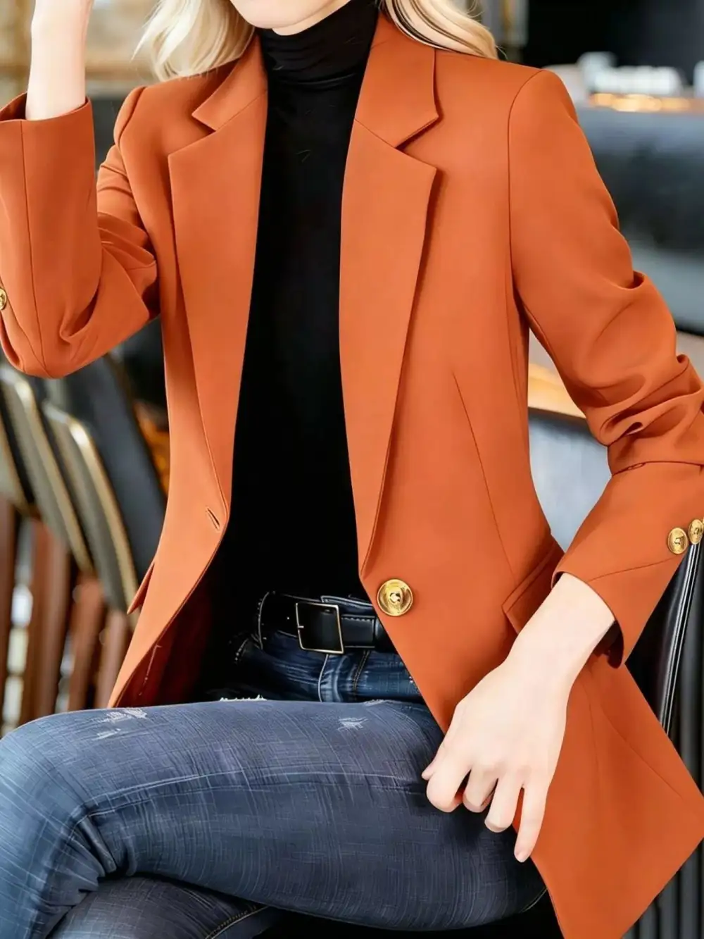 Refined Single-Button Lapel-Collar Blazer