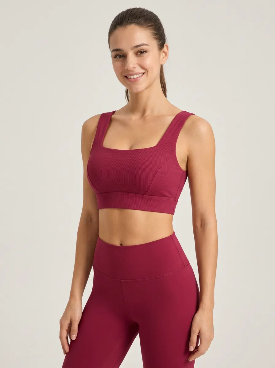 Women's Square Neck Ribbed Sports Bra