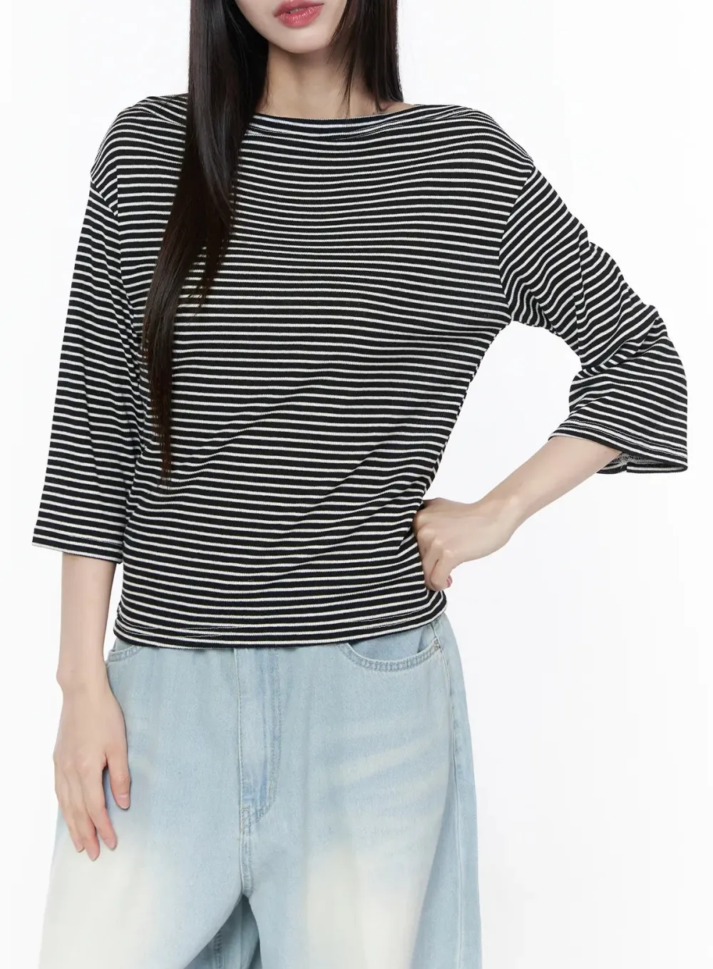 Striped Boat Neck Long Sleeve Tee