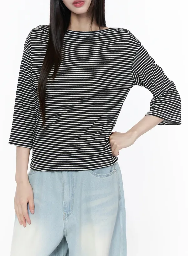 Striped Boat Neck Long Sleeve Tee