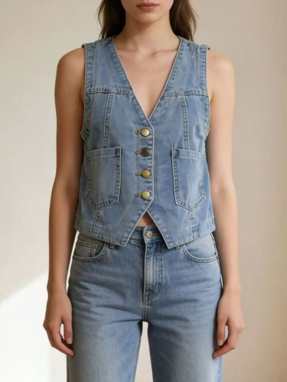 Plus Size Button-down Vest