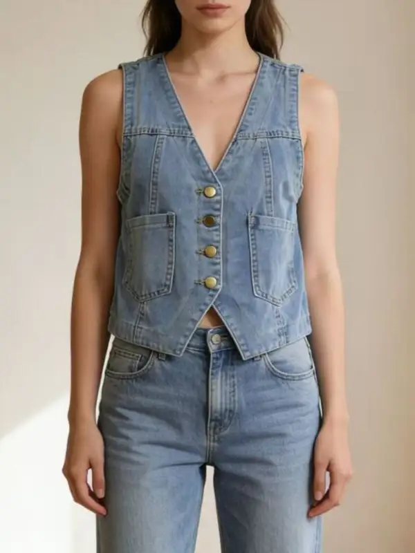 Plus Size Button-down Vest