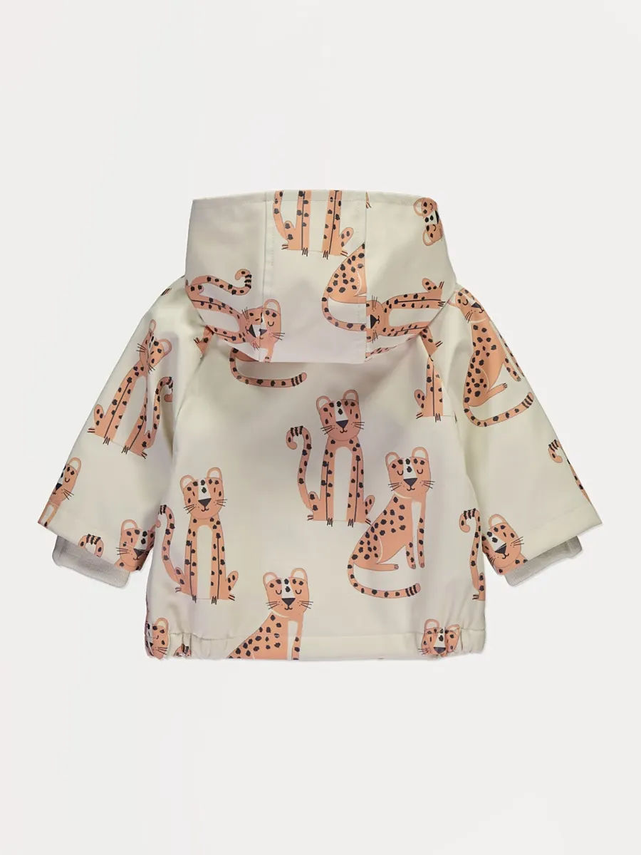 Cream Cheetah Fleece Lined Hooded Fisherman Jacket