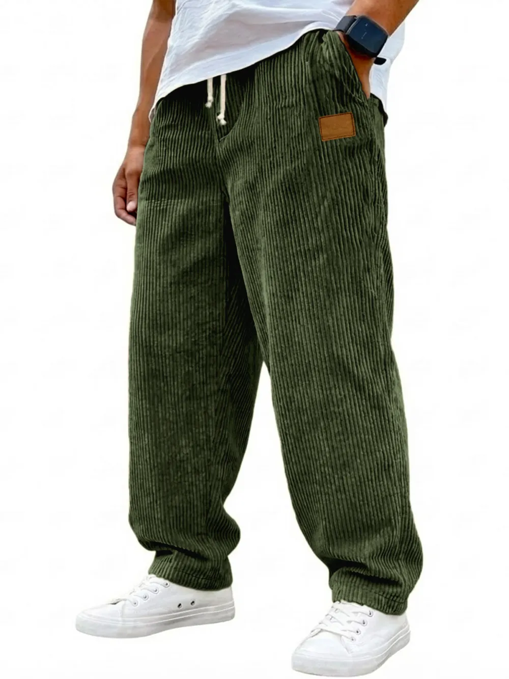 Corduroy Drawstring Seamed Trousers