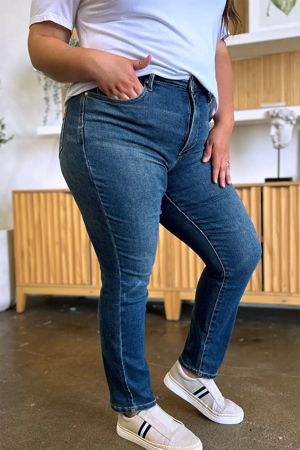Textured High Waist Denim Jeans