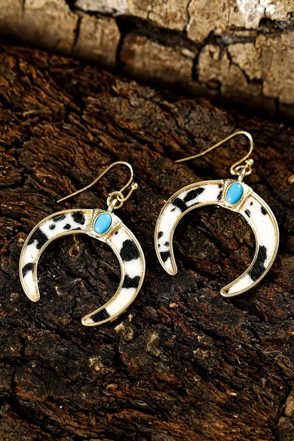 Alloy Stone Accent Cow Print Cow Dangle Earrings