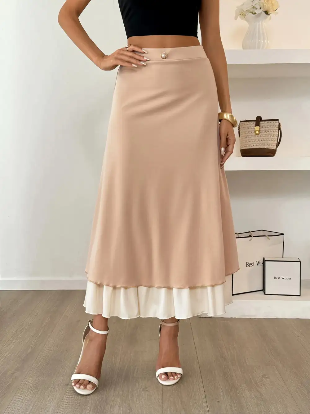 Natural Layered Midi Skirt