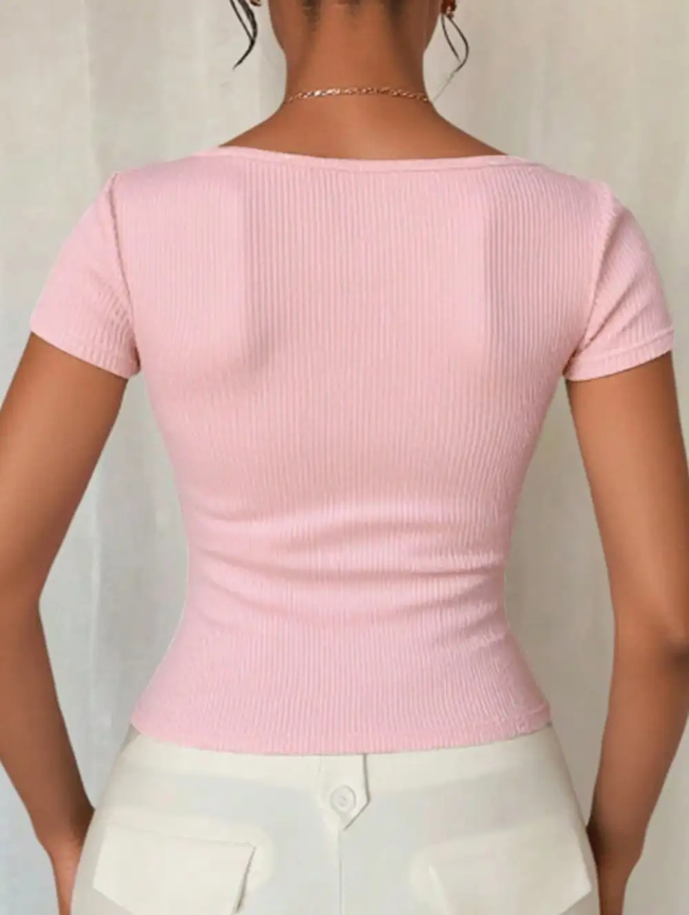 Bow Asymmetric Shoulder Slim Fit Tee
