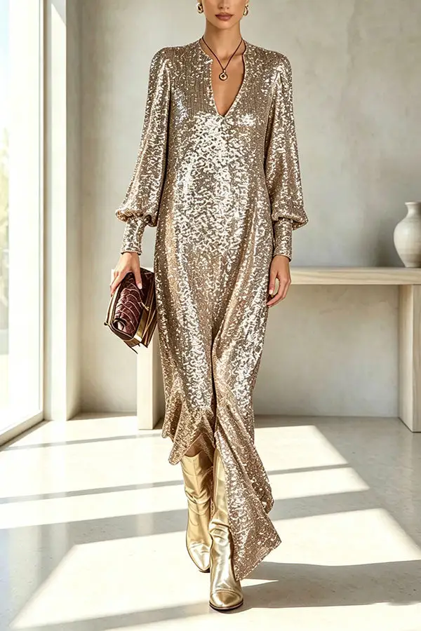 Delicate V Neck Top And Flowing Maxi Skirt Set