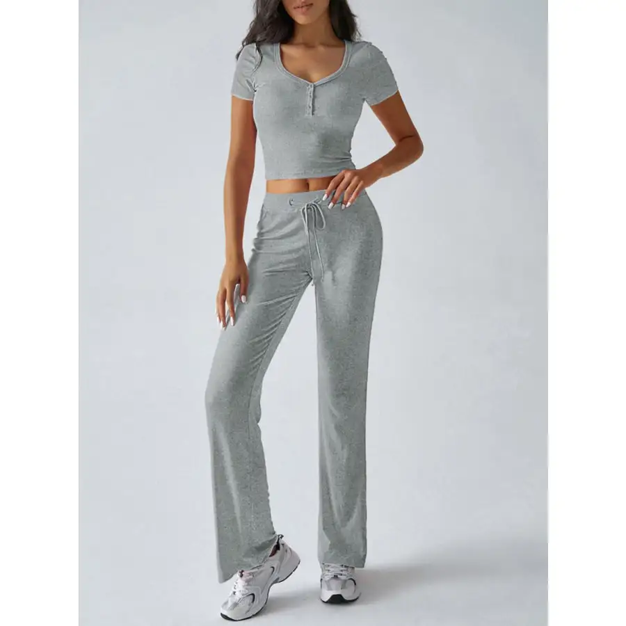 Short Sleeve Top and Drawstring Pants Set