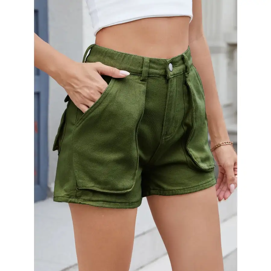 High Waist Utility Pocket Denim Shorts