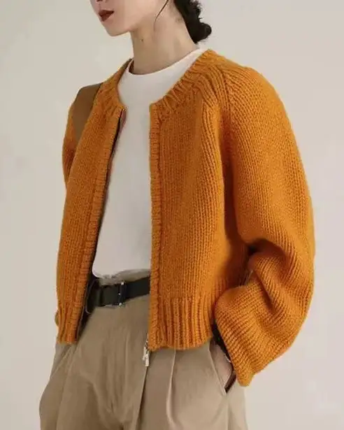 Merino-Wool Wool Round-Neck Cropped Knit Jacket