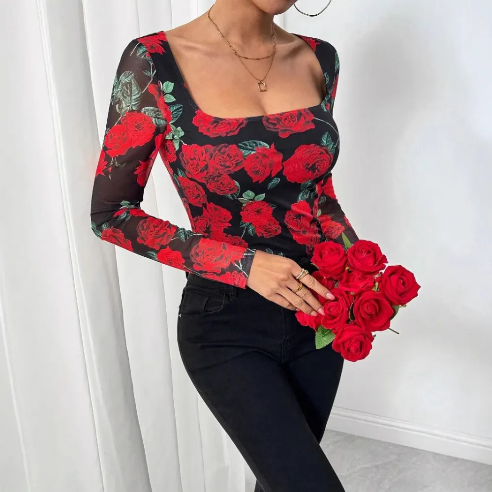 Rose Mesh U Neck Blouse
