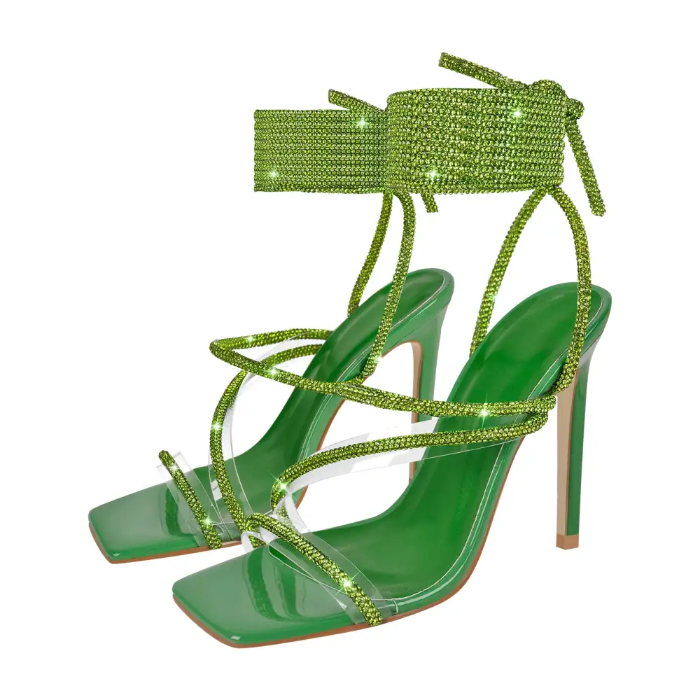 Rhinestone Strap Lace Up High Heel Sandals