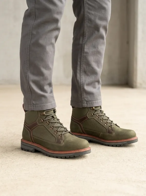 Unisex Clean-Lined Outdoor Hiking Topographic Pattern Print Work Boots