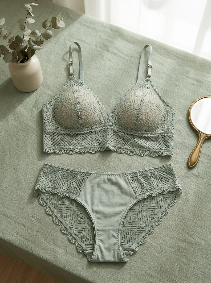 Women's Geometric Lace And Geometric Scalloped Lingerie Set