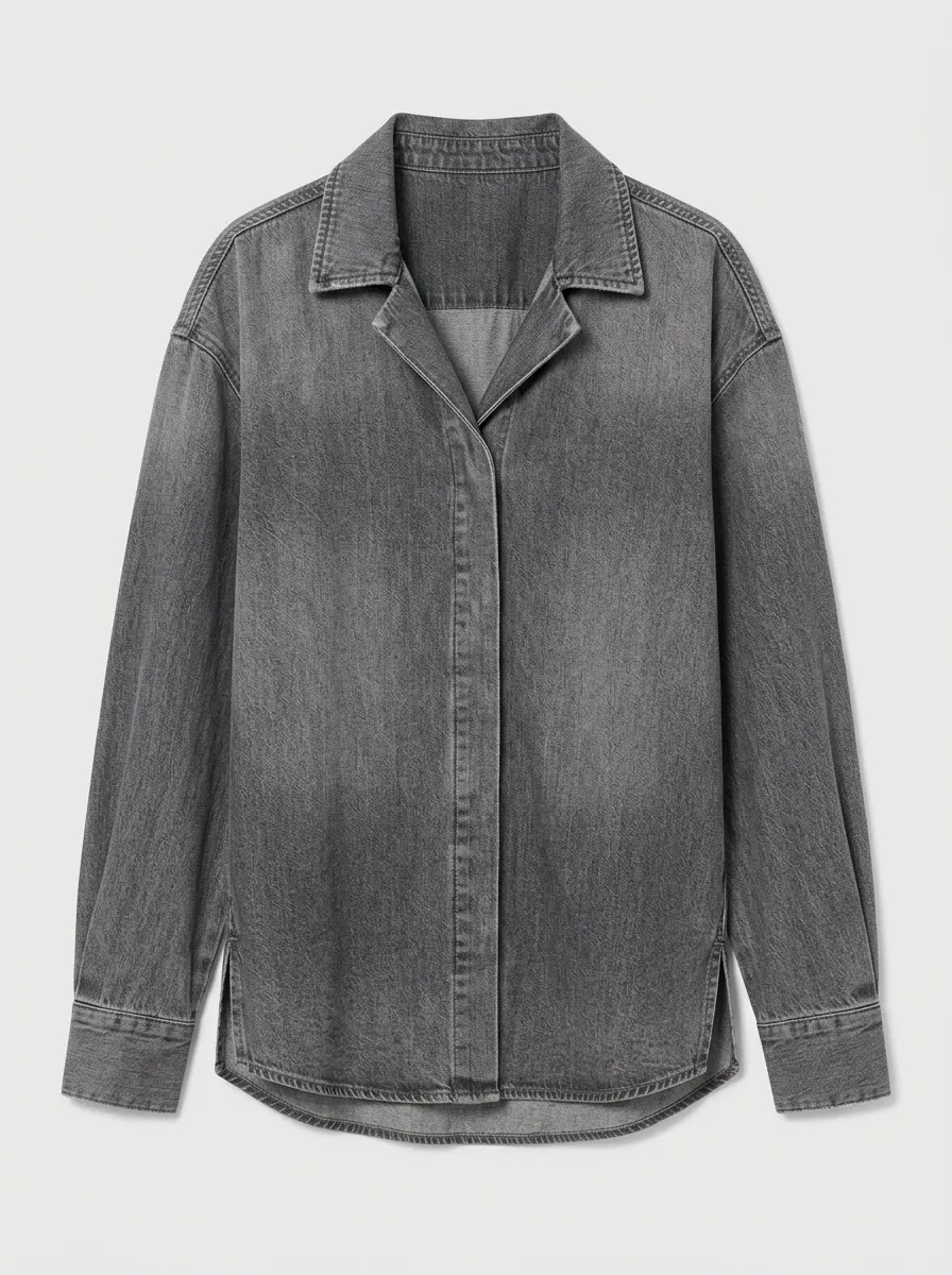 Women's Casual Oversized Washed Denim Button Down Shirt