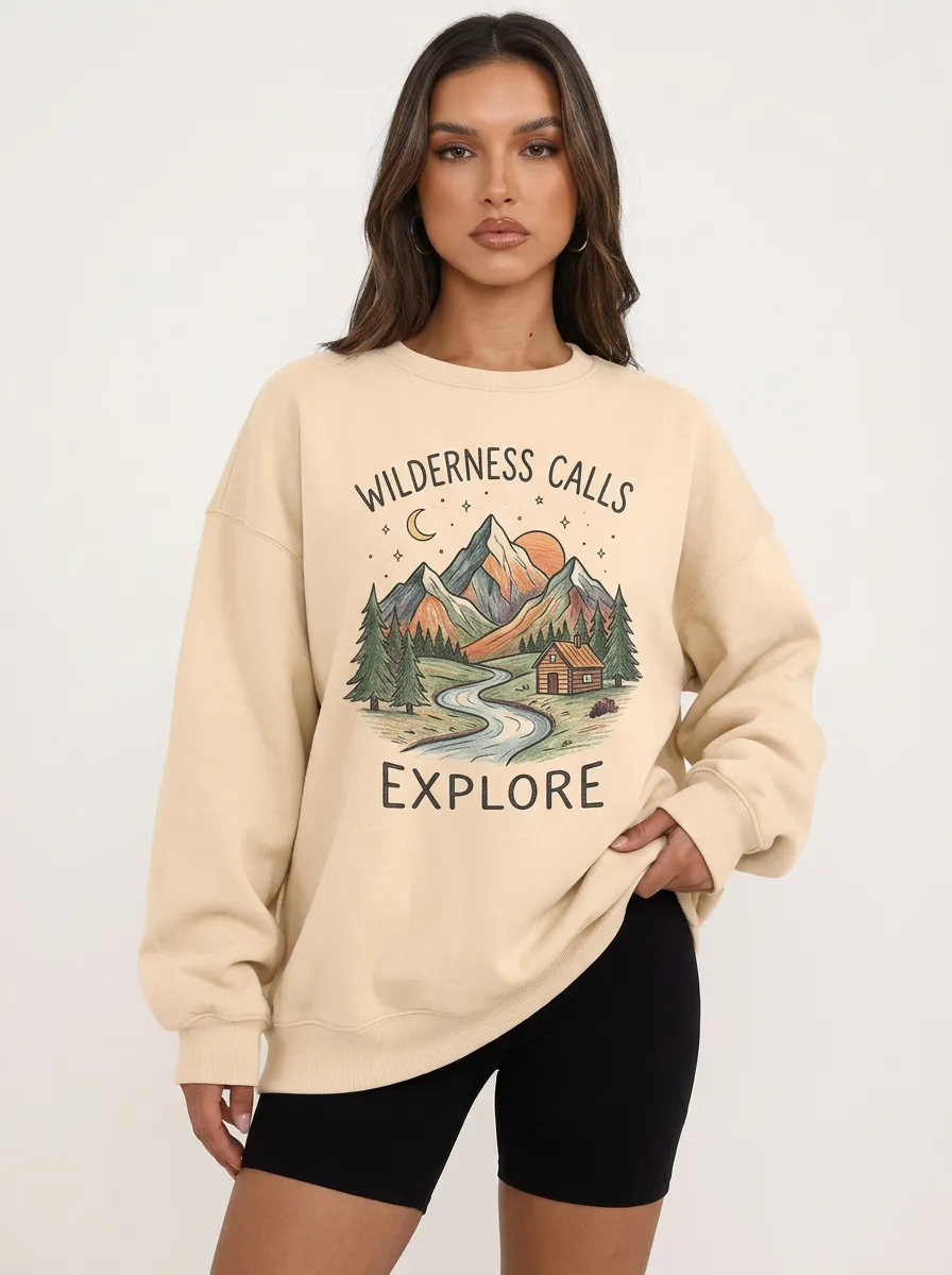 Women's Nature Adventure Wilderness Mountain Cabin Printed Sweatshirt