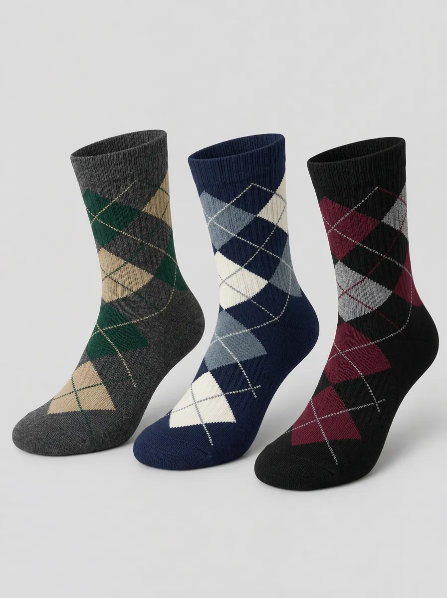 Men's Textured Argyle Crew Socks 3-Pack